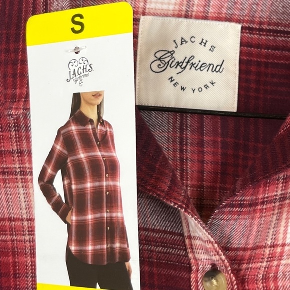 NWT Jachs Girlfriend Red/White Flannel Button Down Shirt; Size S - Picture 4 of 7